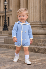 'Louis' blue & ivory sailor collar knitted romper