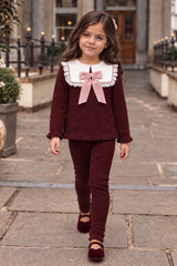 'Heirloom' burgundy & pink statement knitted top & legging set
