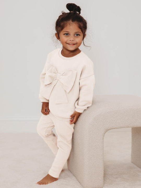 'Mia' Ivory Bow sweatshirt & ribbed legging set