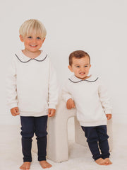 'Ari' Ivory peter pan collar sweatshirt & navy ribbed legging set