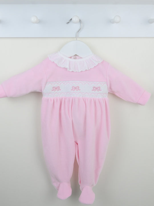 Pex velour frill collar bow sleepsuit