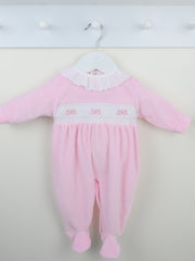 Pex velour frill collar bow sleepsuit