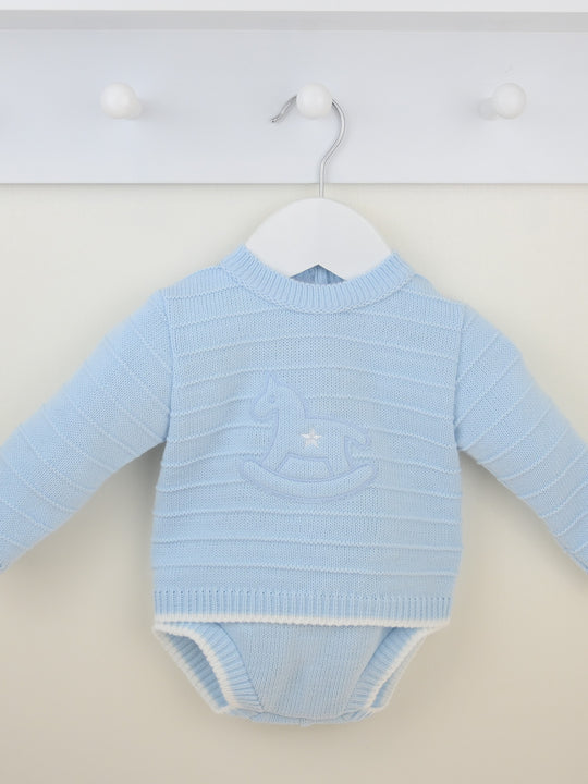 Pex 'Daniel' rocking horse knitted 2 piece set