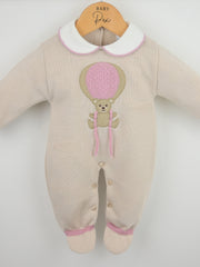 Pex natural & pink hot air balloon knitted romper