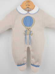 Pex natural & blue hot air balloon knitted romper