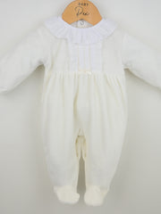Pex 'Hannah' ivory velour frill collar sleepsuit