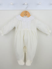 Pex 'Hannah' ivory velour frill collar sleepsuit