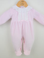 Pex 'Hannah' pink velour frill collar sleepsuit
