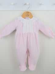 Pex 'Hannah' pink velour frill collar sleepsuit