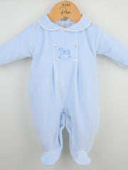 Pex 'George' blue velour rocking horse sleepsuit