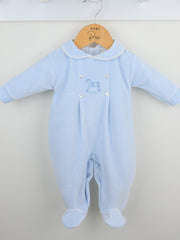 Pex 'George' blue velour rocking horse sleepsuit
