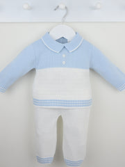 Pex 'Parker' white & blue 2 piece knitted suit
