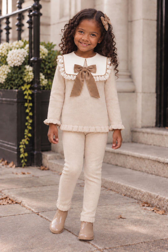'Heirloom' beige & ivory statement knitted top & legging set