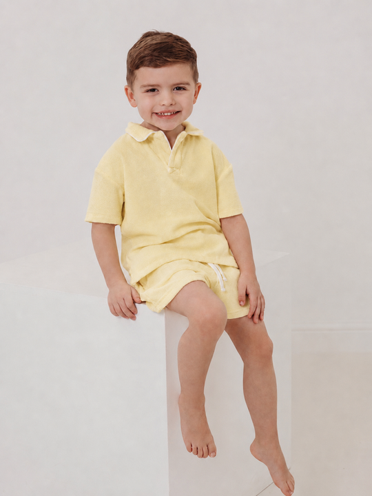 'Sidney' unisex lemon towelling short set
