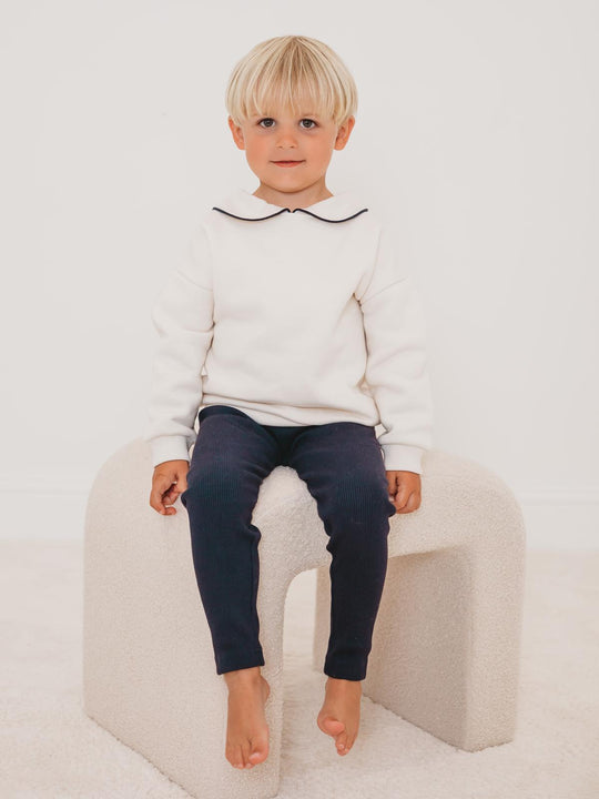 'Ari' Ivory peter pan collar sweatshirt & navy ribbed legging set