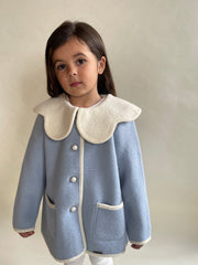 Marae Blue Merino Wool Coat with Scalloped Collar - Rose & Albert