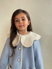 Marae Blue Merino Wool Coat with Scalloped Collar - Rose & Albert