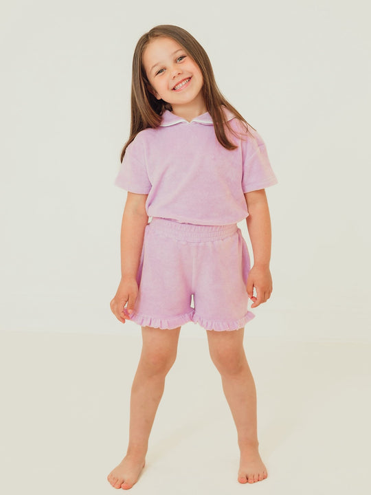 'Hallie' frill lilac towelling short set