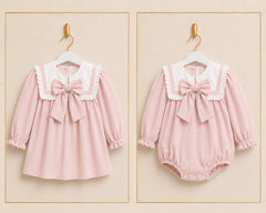 'Camelia' pink babycord frill collar dress