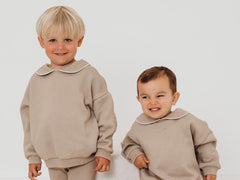 'Ari' Beige peter pan collar sweatshirt & ribbed legging set