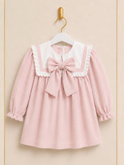 'Camelia' pink babycord frill collar dress