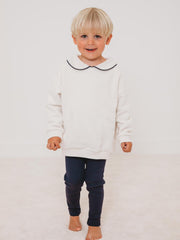 'Ari' Ivory peter pan collar sweatshirt & navy ribbed legging set