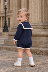 'Louis' navy & ivory sailor collar knitted romper