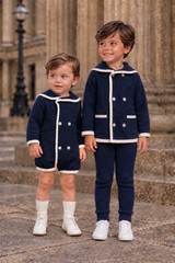 'Louis' navy & ivory sailor collar knitted romper