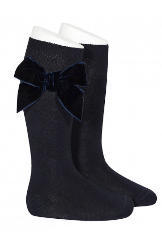 Condor navy velvet bow knee socks