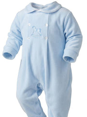 Pex 'George' blue velour rocking horse sleepsuit