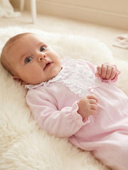 Pex 'Hannah' pink velour frill collar sleepsuit