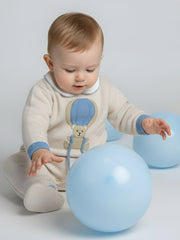 Pex natural & blue hot air balloon knitted romper