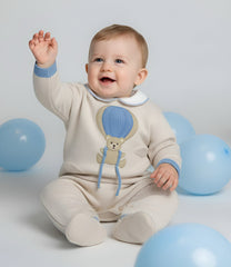 Pex natural & blue hot air balloon knitted romper