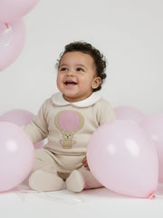 Pex natural & pink hot air balloon knitted romper