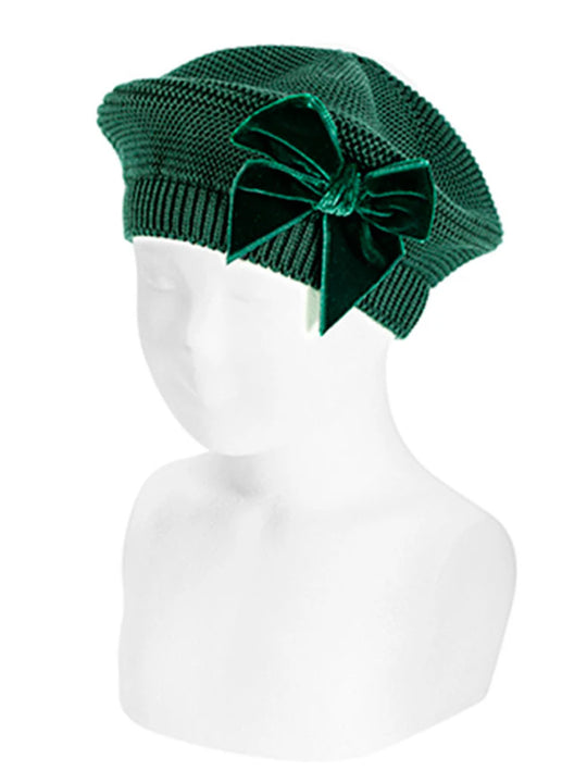 Condor Bottle Green Velvet Bow Beret