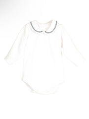 Calamaro Baby White & green Peter Pan Collar Embroidered Vest