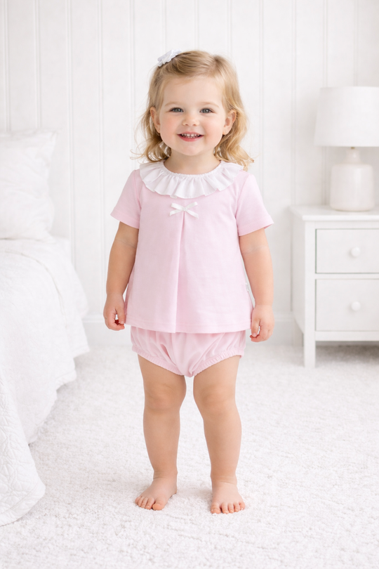 Joanie pink frill collar jam pant set