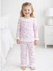 The Little Toile Pink Frill Details Pyjamas - Rose & Albert