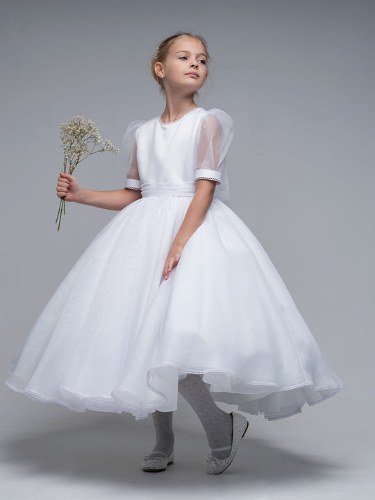 'Genevieve' White Organza Beaded Communion Dress