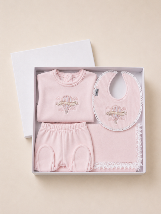 Luxe Pink hot air balloon embroidered gift set