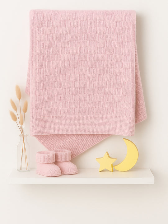 Merino Wool Pink Knitted Blanket