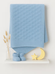 Merino Wool Blue Knitted Blanket