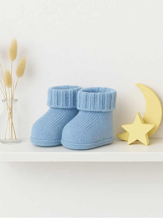 Merino Wool Blue Knitted Booties