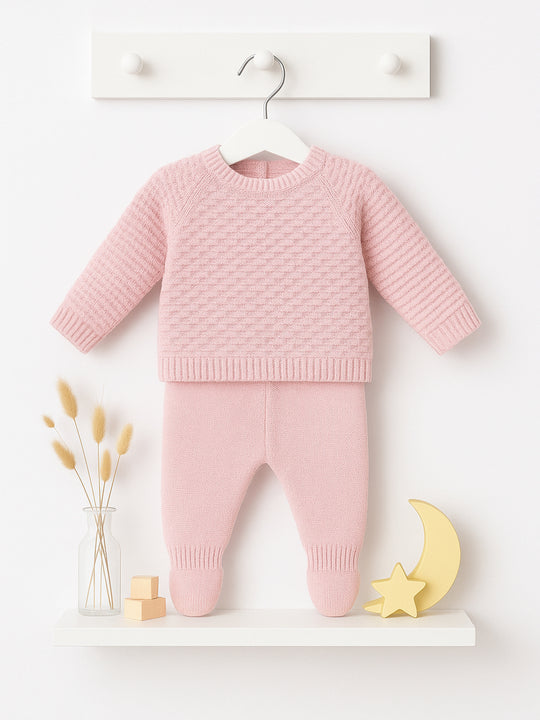 Merino Wool Pink Knitted 2 piece set