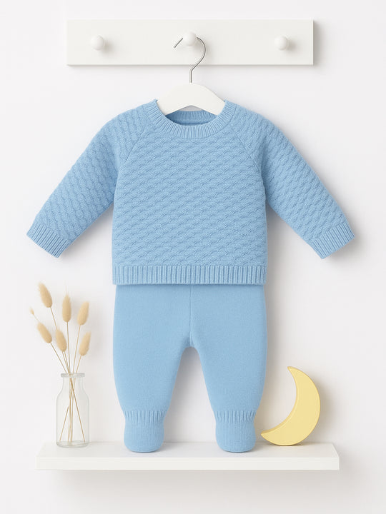 Merino Wool Blue Knitted 2 piece set