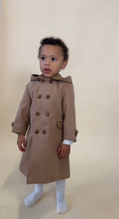 Sarah Louise Camel Traditional Coat with Velvet Trim