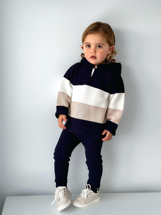 'Leo' Navy & Beige Hoodie & Trouser Set
