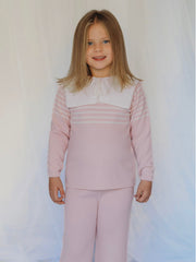 'Little Muse' pink stripe statement collar suit
