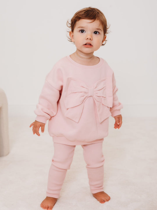 'Mia' Pink Bow sweatshirt & ribbed legging set