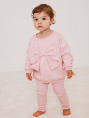 'Mia' Pink Bow sweatshirt & ribbed legging set